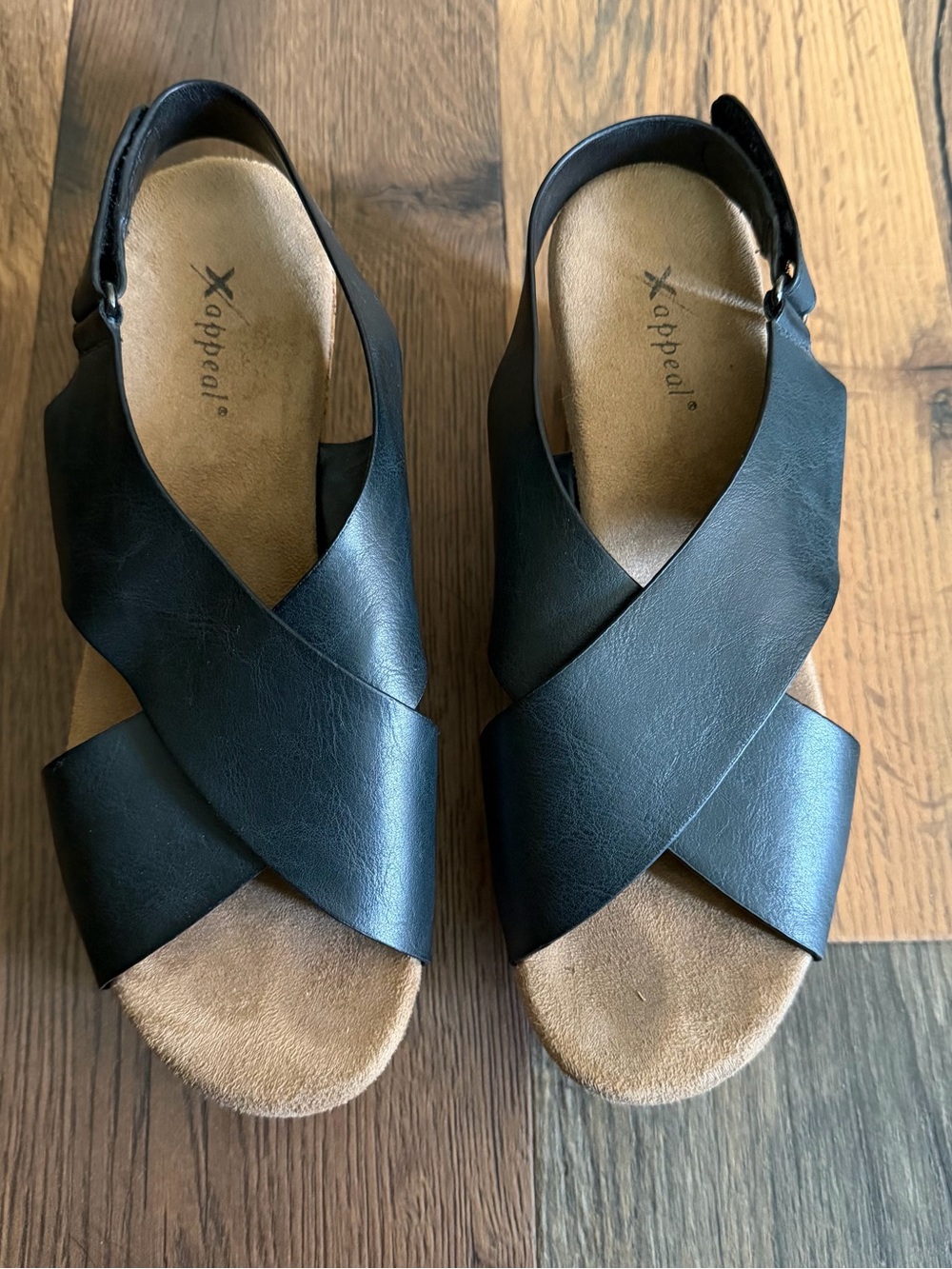 Xappeal Black Crisscross Wedge Slingback Sandals